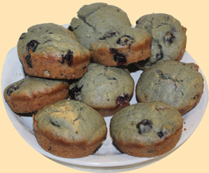 blueberry muffins just out of oven